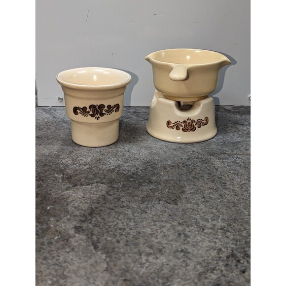 Vintage Pfaltzgraff Village Butter/ Potpourri Wax Warmer Candle Holder Set - Picture 3 of 5